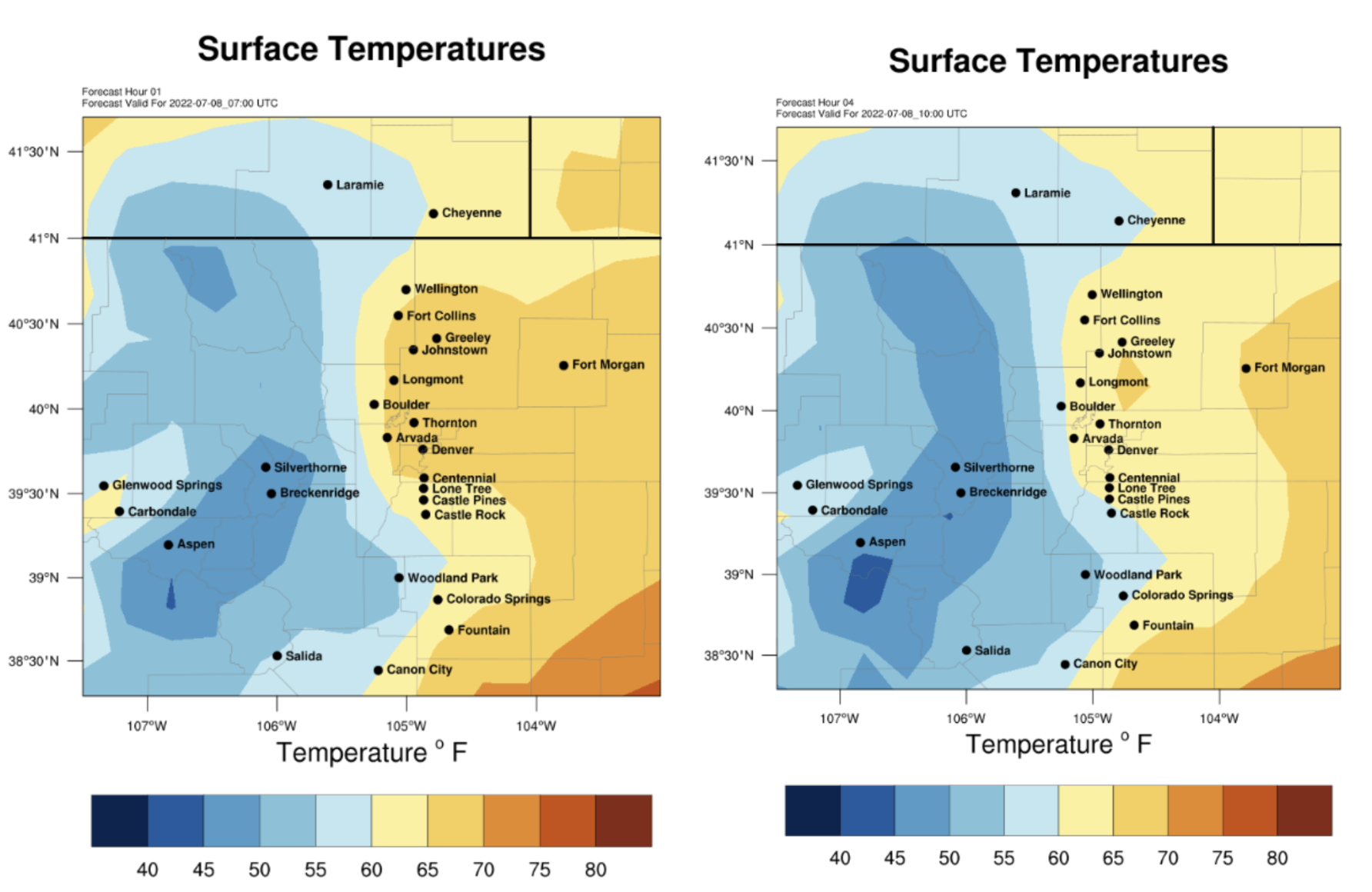 temperature forecast for hour 1 and 4